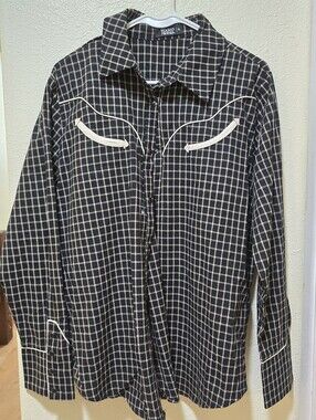 Rodeo Hippie Black Plaid Snap Button Western Shirt